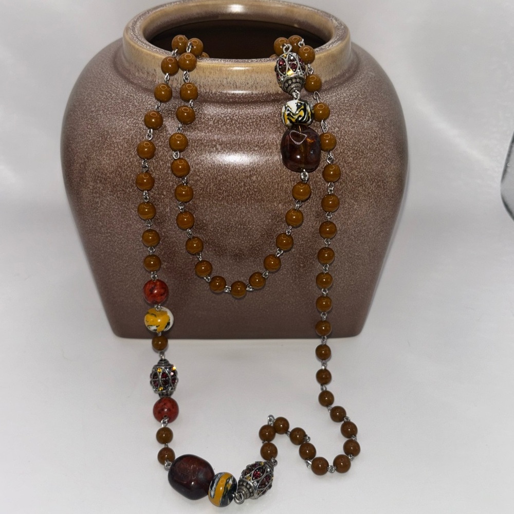F.A.I.T.H. Brown Beaded Necklace with Decorative Accents NEW WITH TAGS
